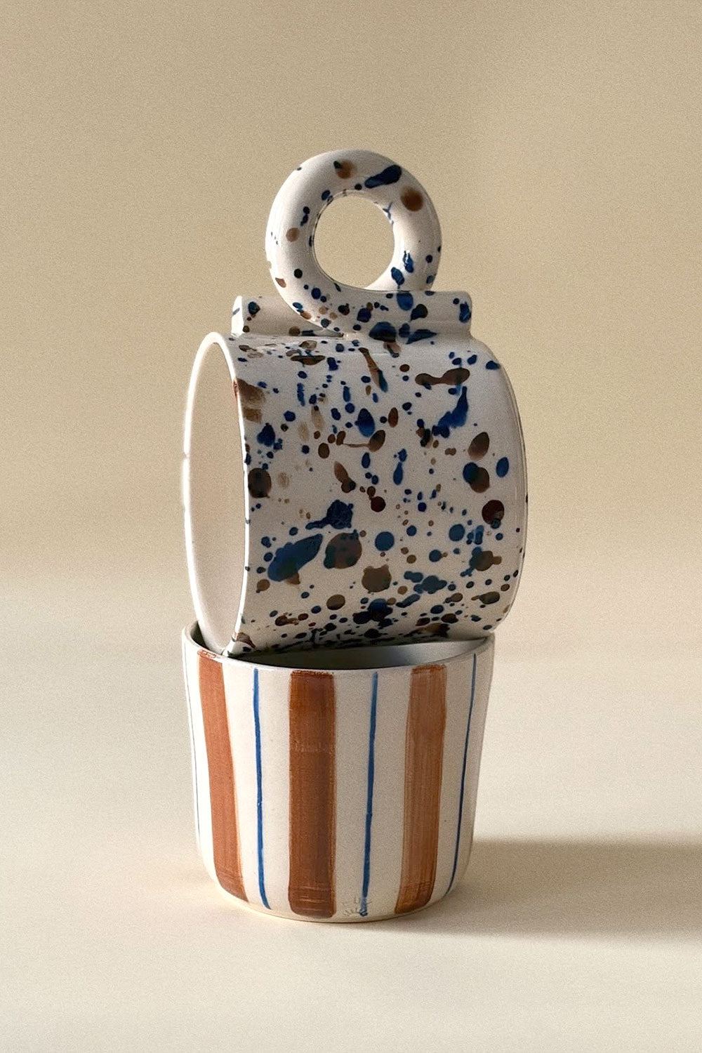 LUZ CERAMICS - BROWN BLUE STRIPES CUP