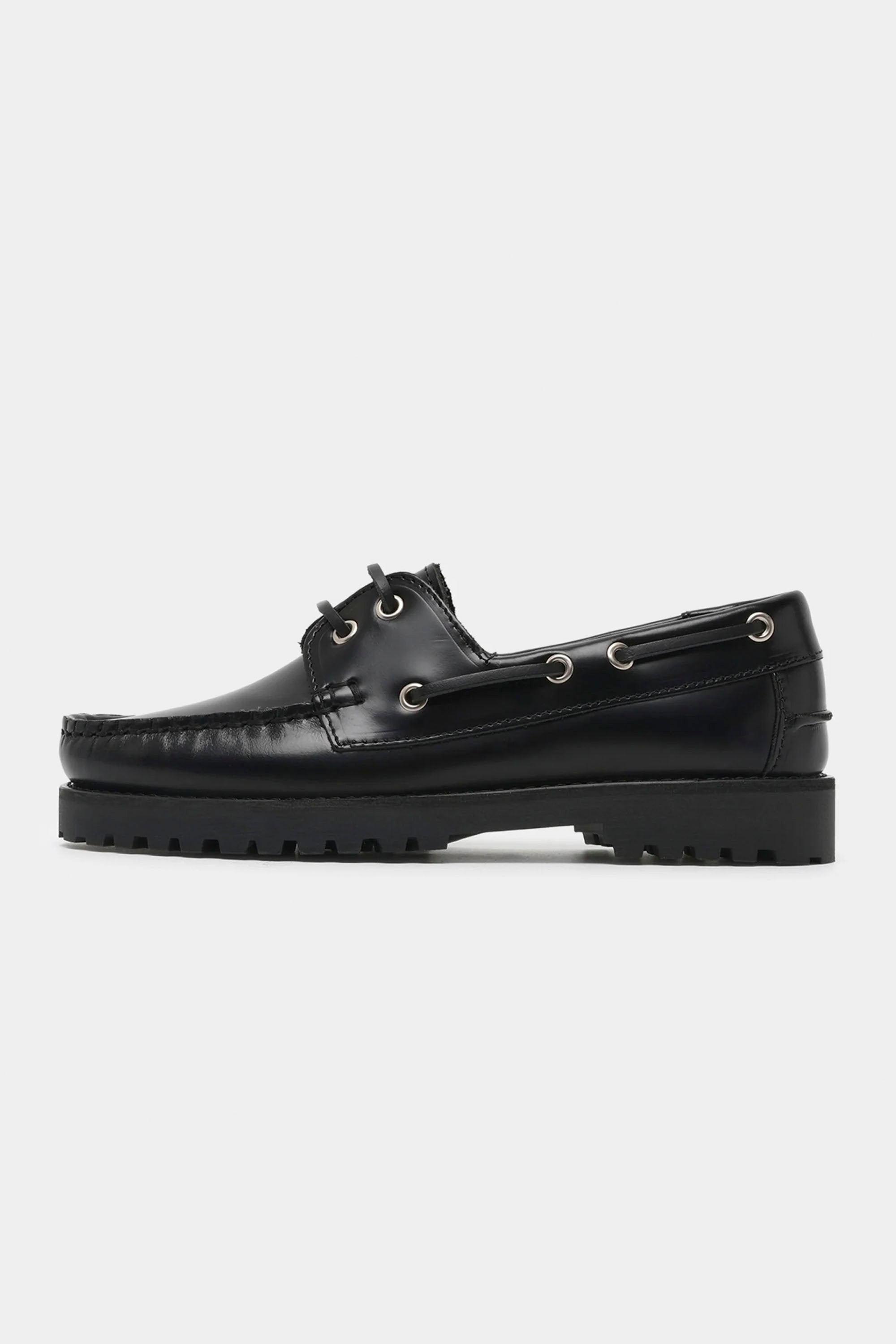 GARMENT PROJECT - OLLIE BOAT SHOE - MAN - BLACK LEATHER