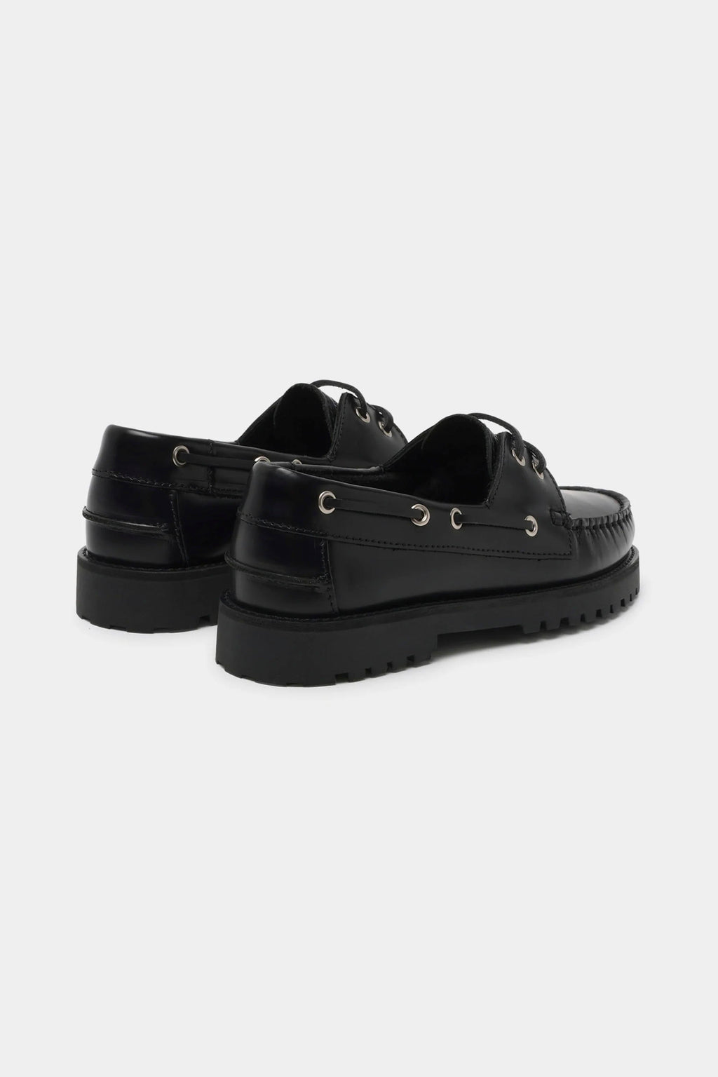 GARMENT PROJECT - OLLIE BOAT SHOE - BLACK POLIDO LEATHER - WOMAN