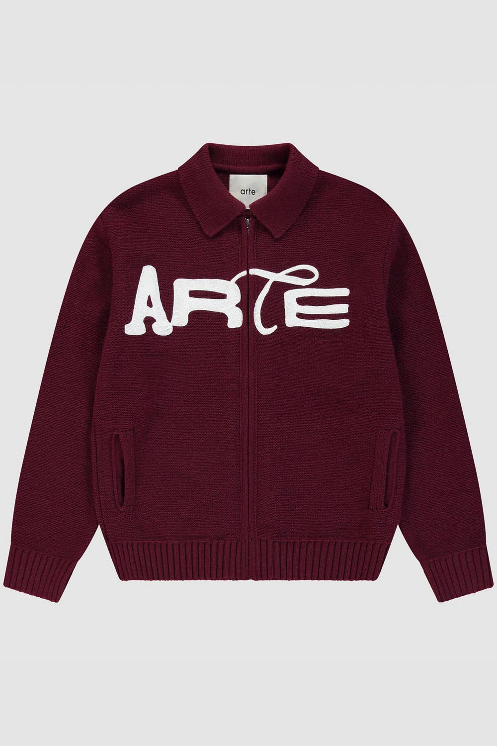 ARTE - STENCIL ZIP CARDIGAN - BORDEAUX