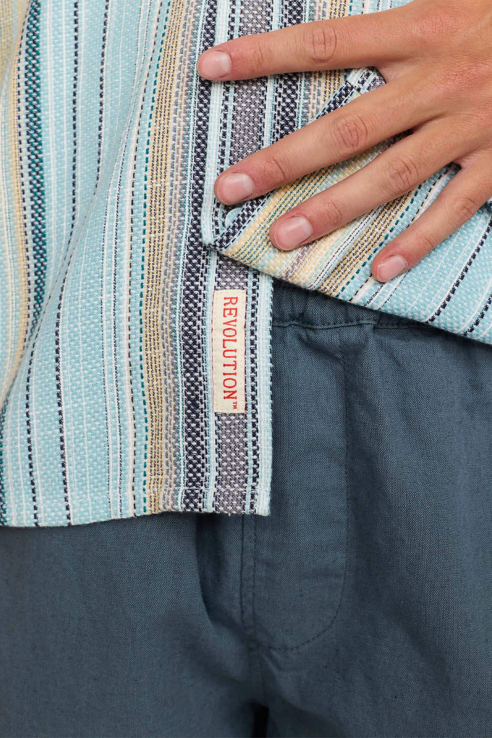 REVOLUTION - STRIPED CUBAN SHIRT - BLUE