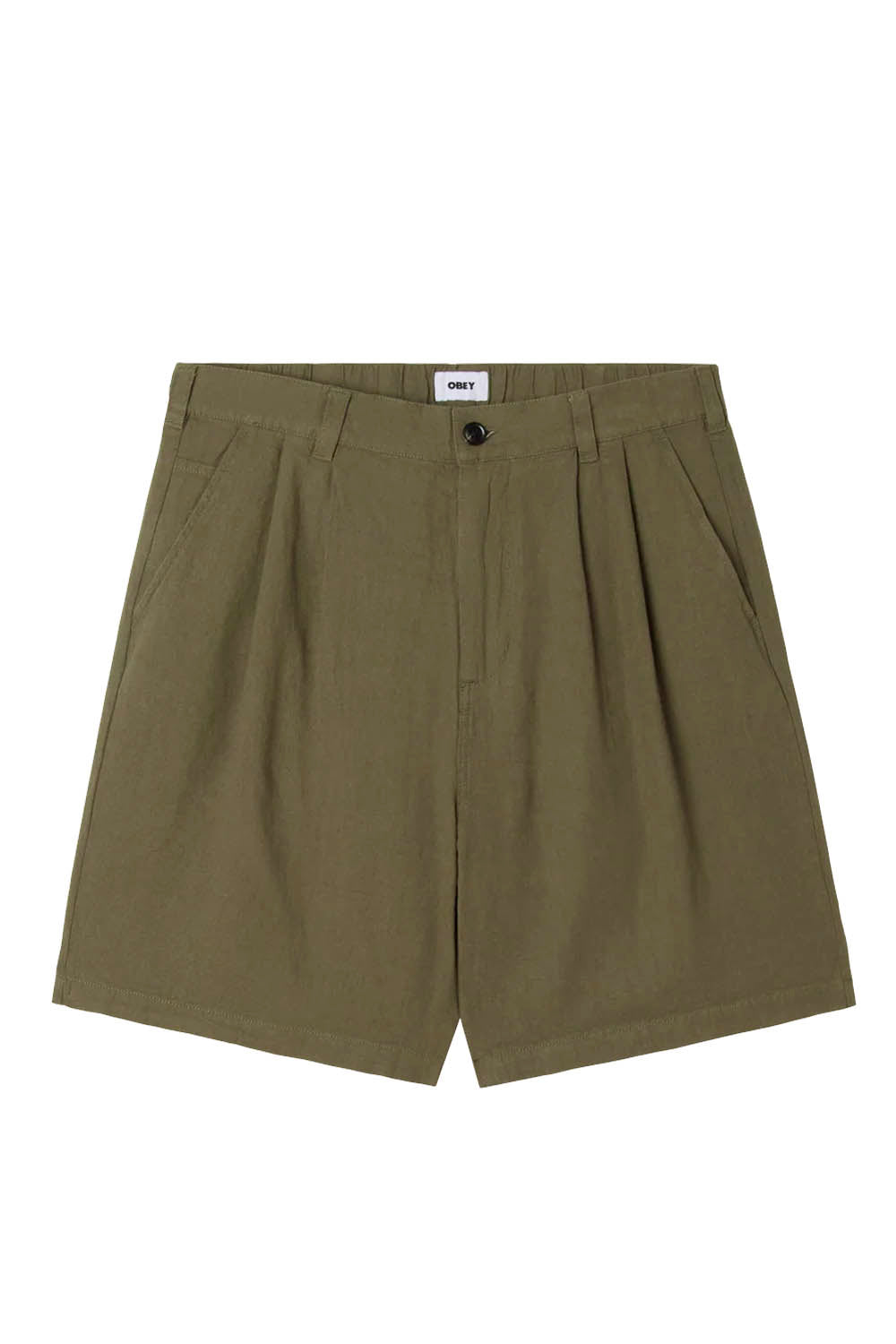 OBEY - FOSTER PLEATED LINEN SHORT - SMOKEY OLIVE