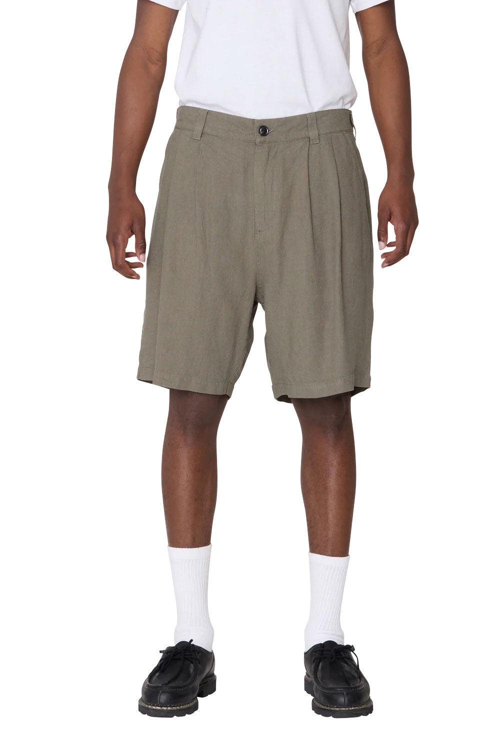 OBEY - FOSTER PLEATED LINEN SHORT - SMOKEY OLIVE