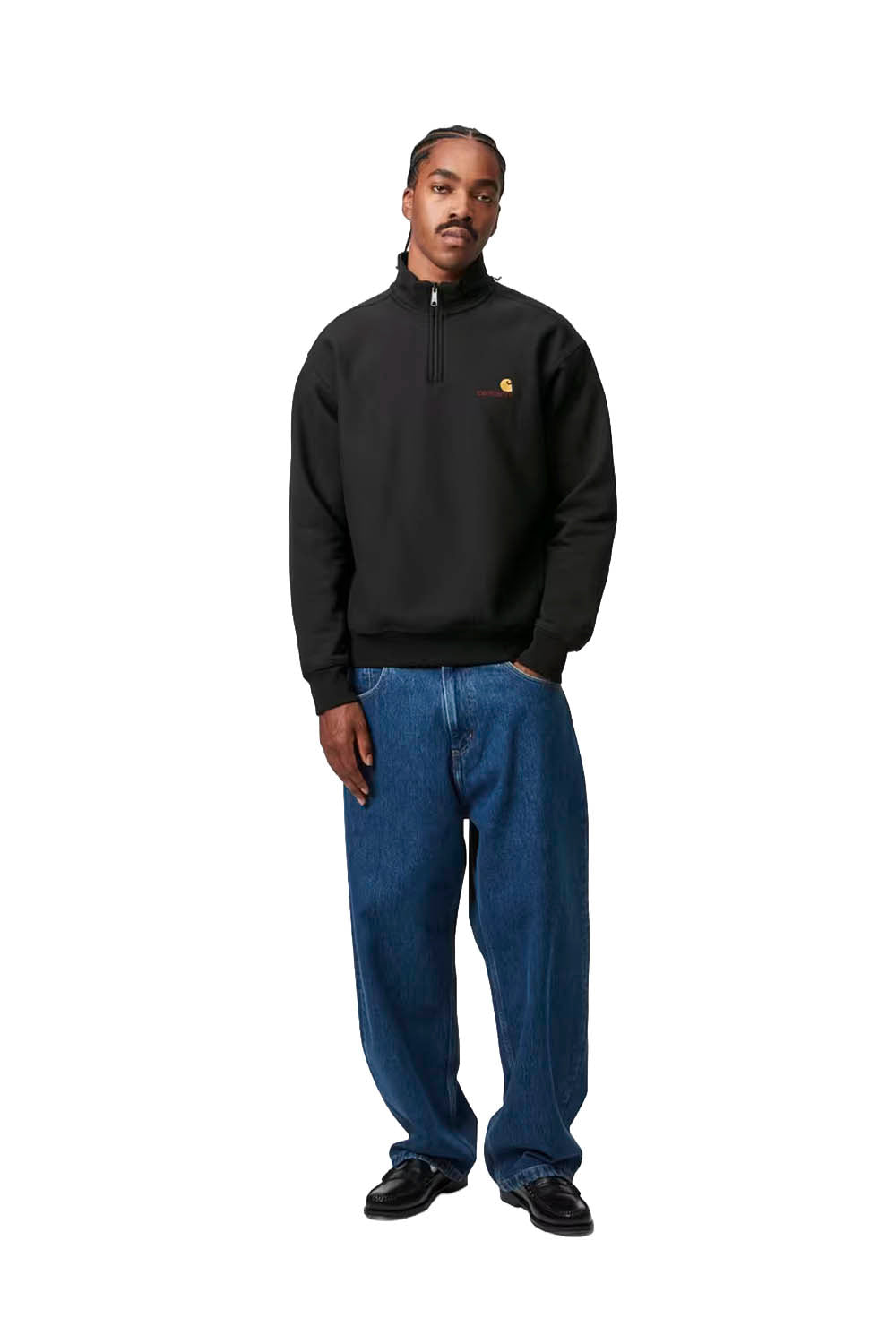CARHARTT WIP - HALF ZIP AMERICAN SCRIPT SWEAT - BLACK