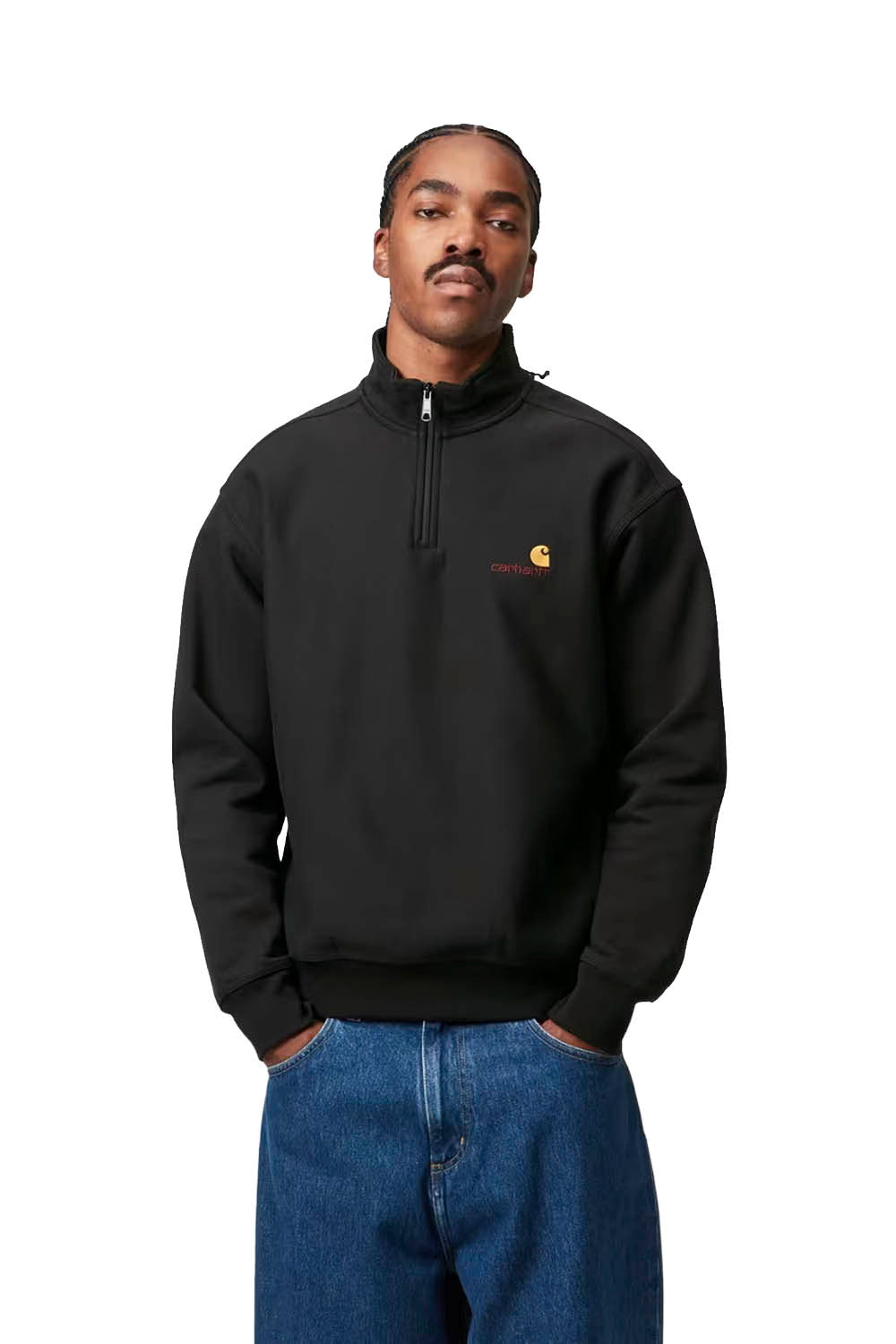 CARHARTT WIP - HALF ZIP AMERICAN SCRIPT SWEAT - BLACK