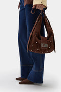 LAAGAM - VIXEN BROWN SUEDE STUDS BAG
