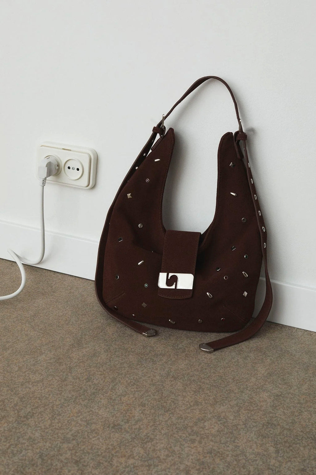 LAAGAM - VIXEN BROWN SUEDE STUDS BAG
