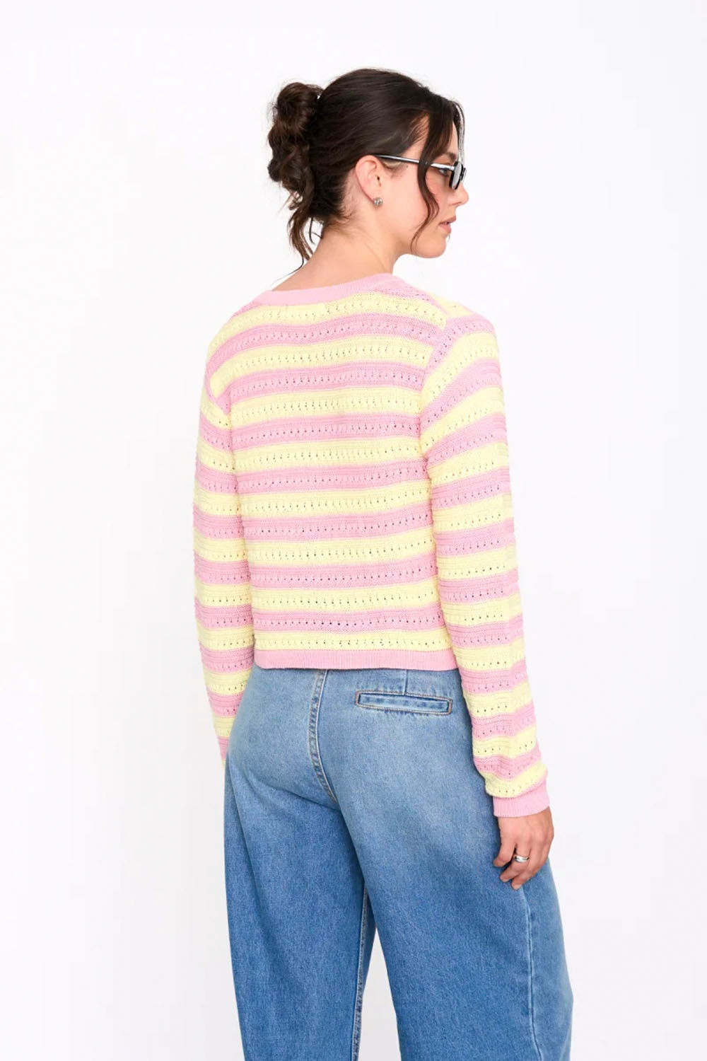 24COLOURS - STRIPED CARDIGAN - ROSE/YELLOW