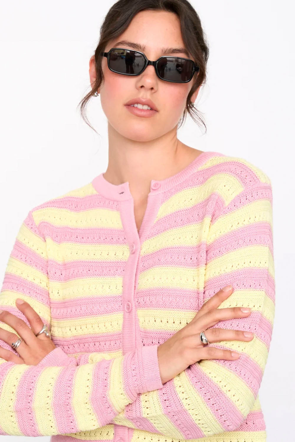 24COLOURS - STRIPED CARDIGAN - ROSE/YELLOW