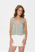 24COLOURS - EMBROIDERED LINEN VEST - GREEN