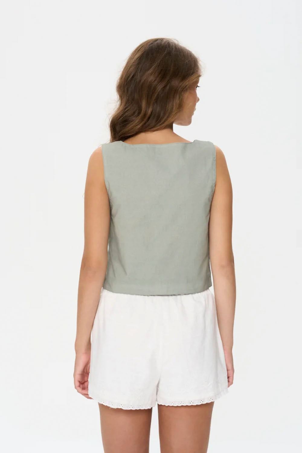 24COLOURS - EMBROIDERED LINEN VEST - GREEN