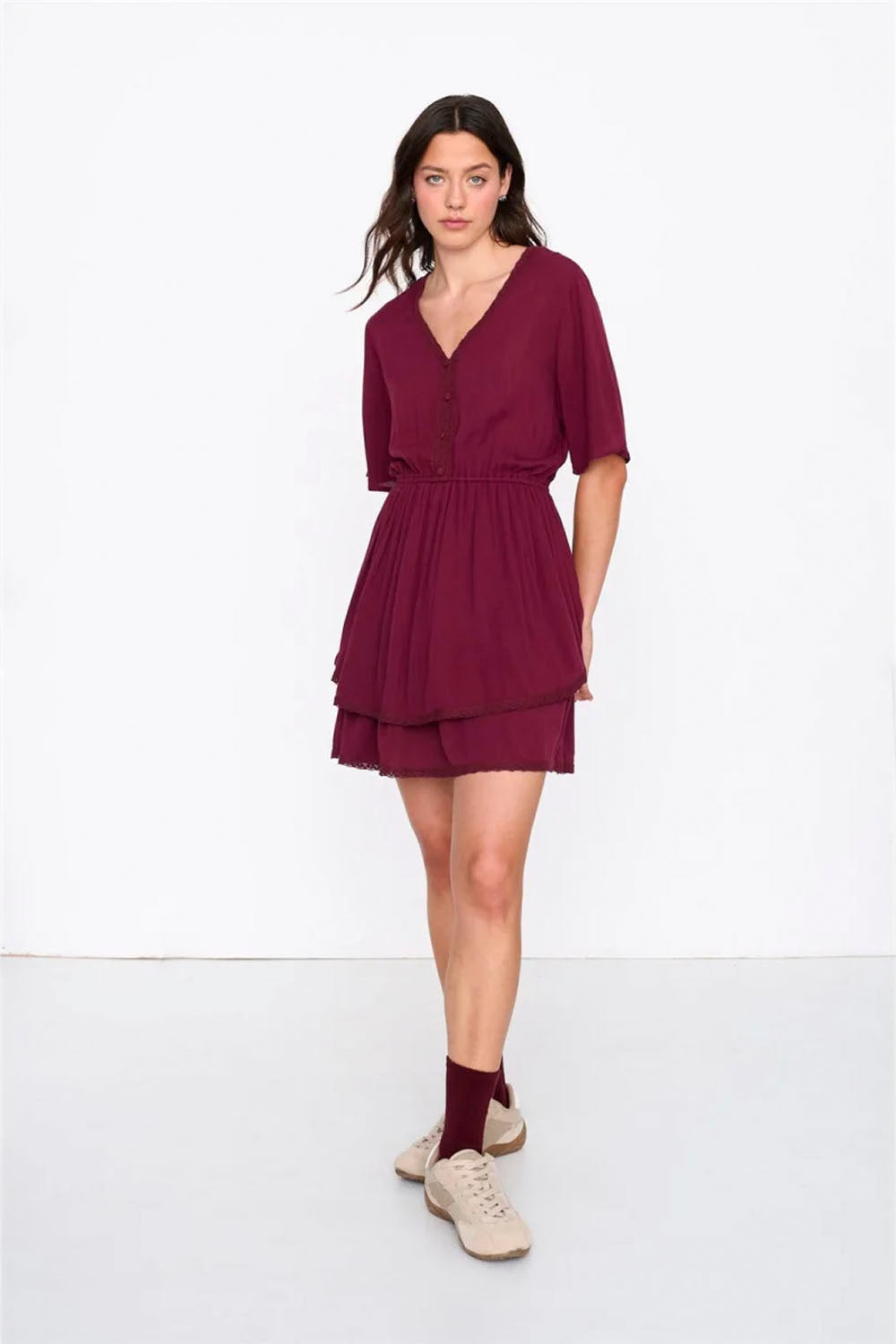 24COLOURS - SHORT BORDEAUX DRESS