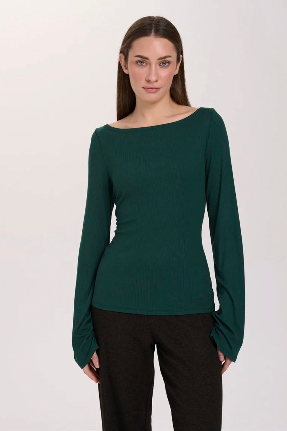 24COLOURS - BOAT NECK LONG SLEEVE T-SHIRT - PETROL