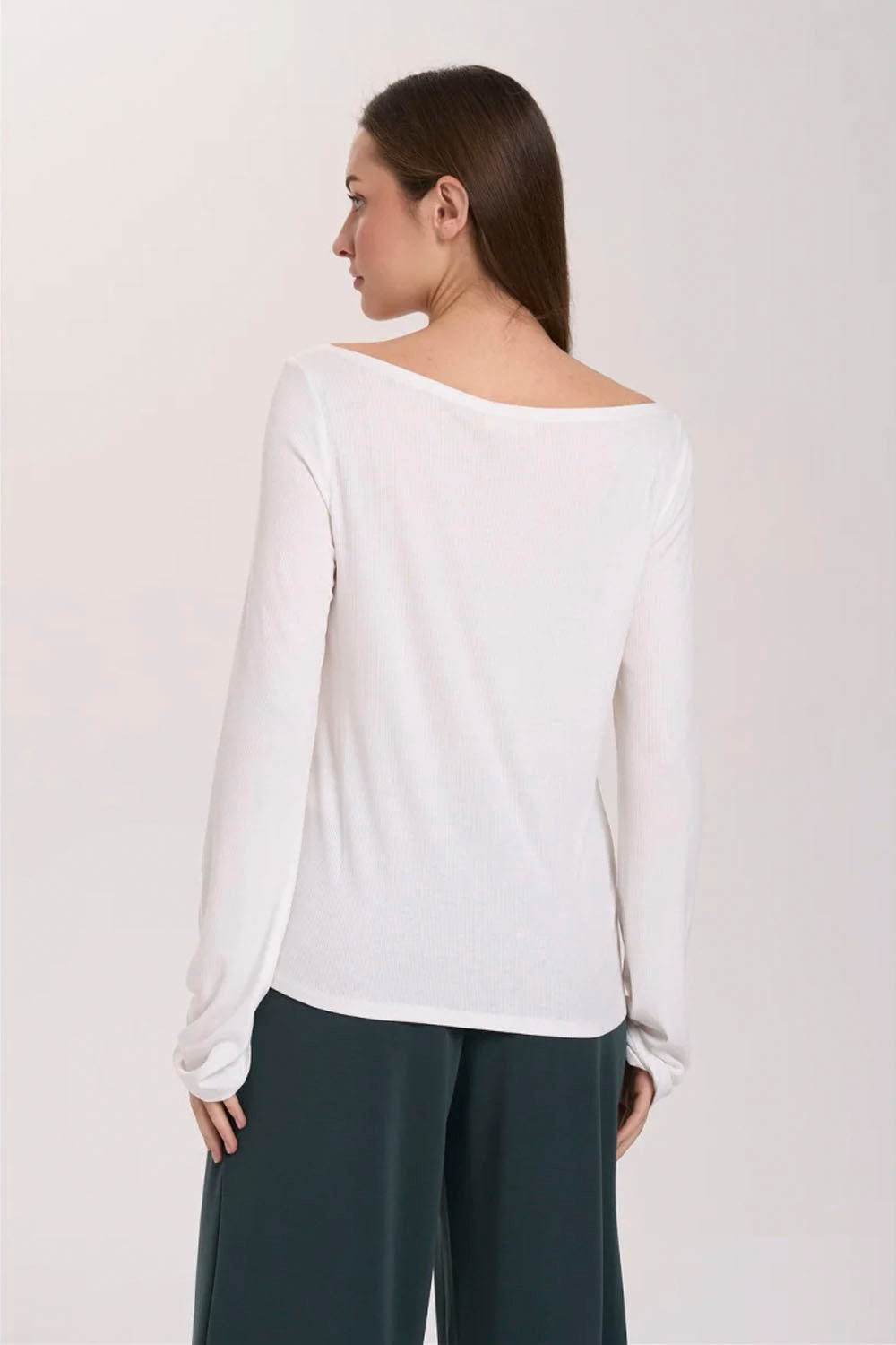 24COLOURS - BOAT NECK LONG SLEEVE T-SHIRT - WHITE