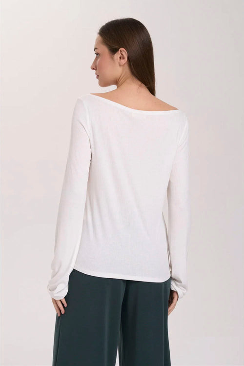 24COLOURS - BOAT NECK LONG SLEEVE T-SHIRT - WHITE