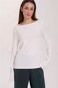 24COLOURS - BOAT NECK LONG SLEEVE T-SHIRT - WHITE