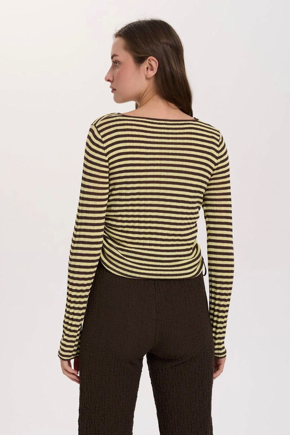 24COLOURS - BROWN STRIPED LONG SLEEVE TOP