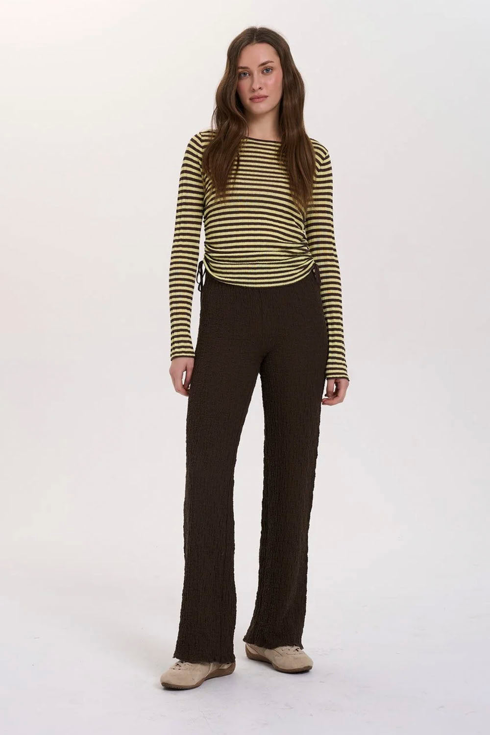 24COLOURS - BROWN STRIPED LONG SLEEVE TOP