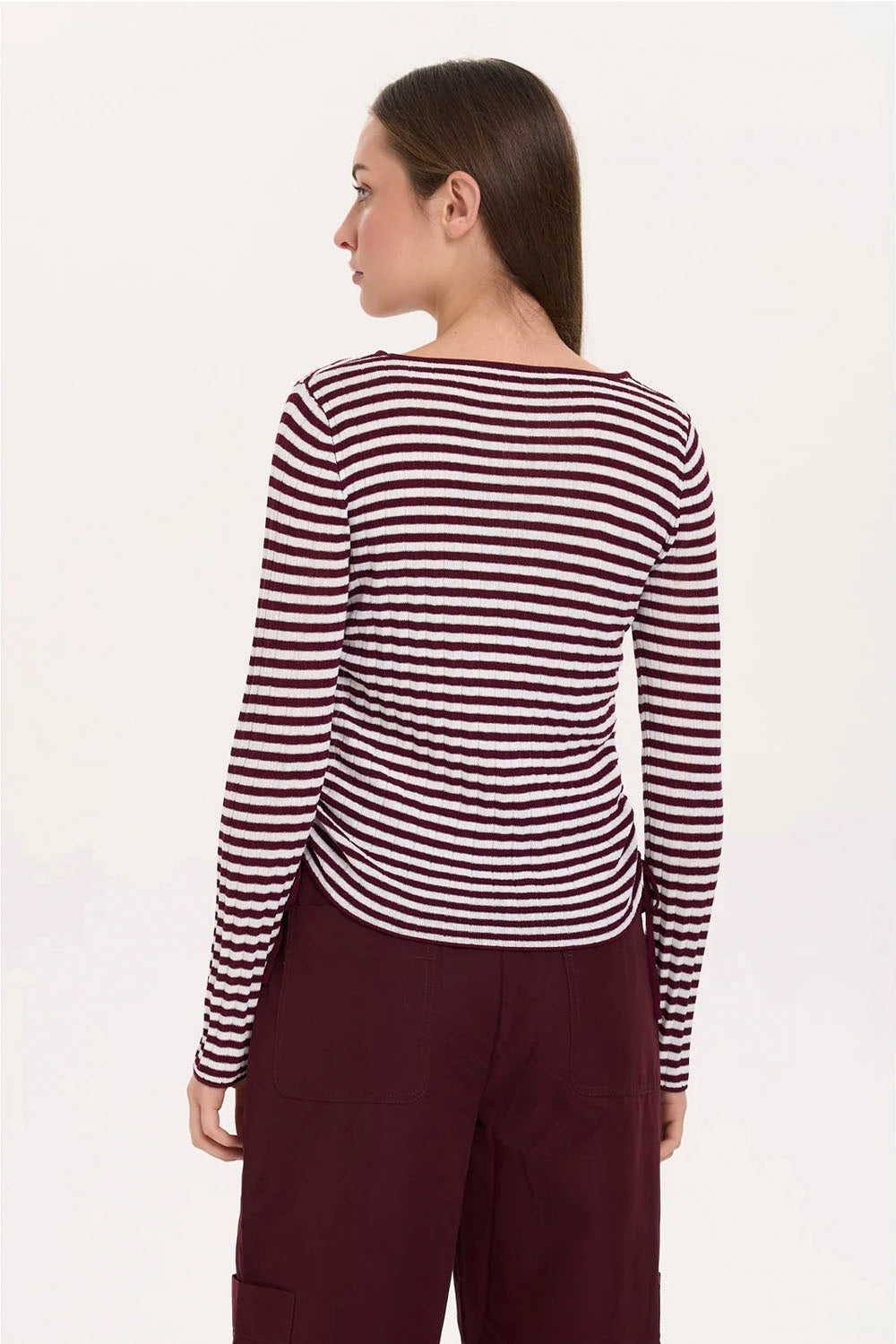 24COLOURS - BURGUNDY STRIPED LONG SLEEVE TOP
