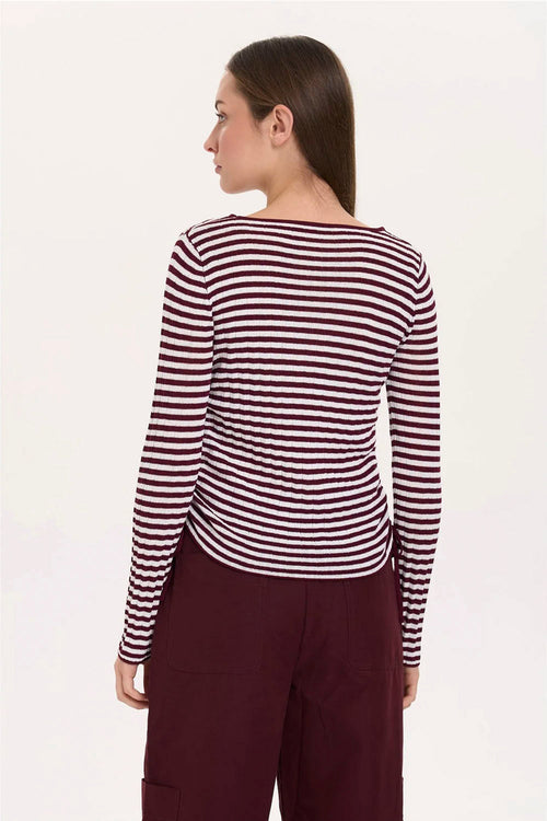 24COLOURS - BURGUNDY STRIPED LONG SLEEVE TOP