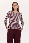 24COLOURS - BURGUNDY STRIPED LONG SLEEVE TOP