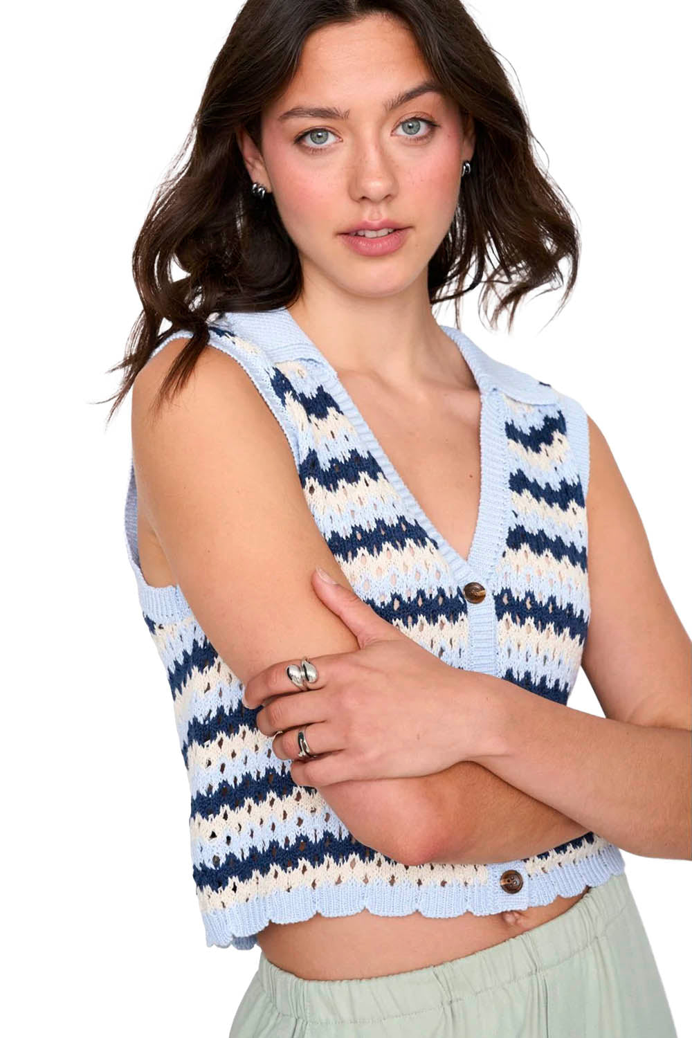 24COLOURS - KNITTED VEST - BLUE STRIPES