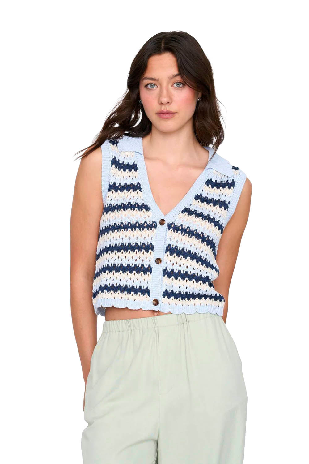 24COLOURS - KNITTED VEST - BLUE STRIPES