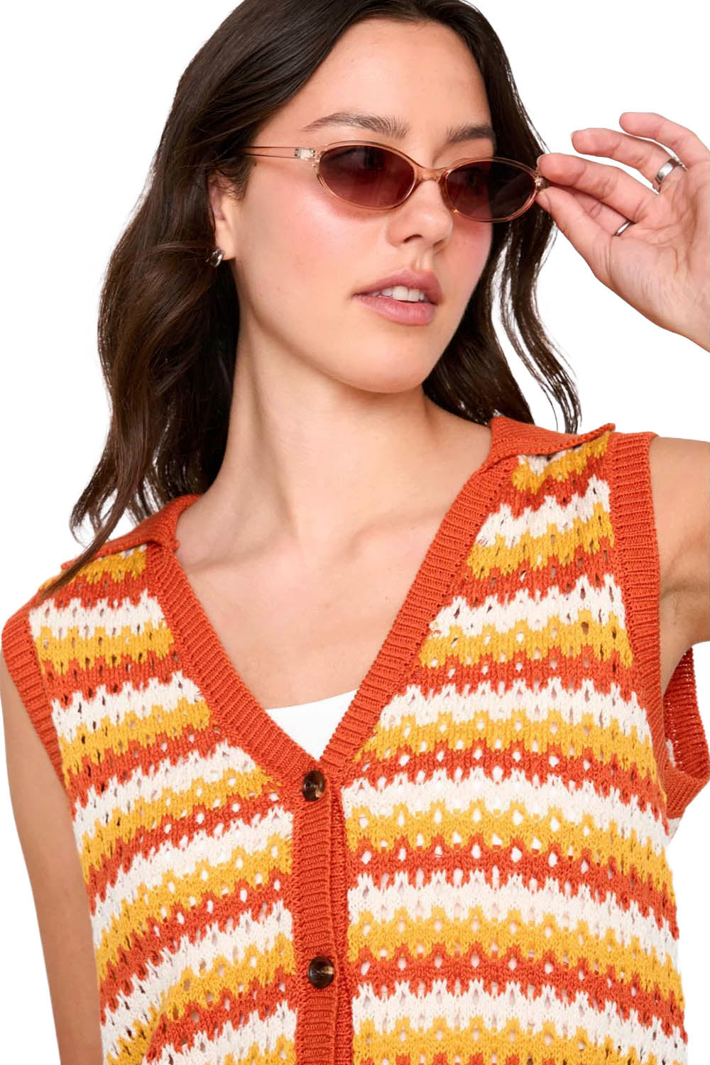 24COLOURS - KNITTED VEST - ORANGE STRIPES