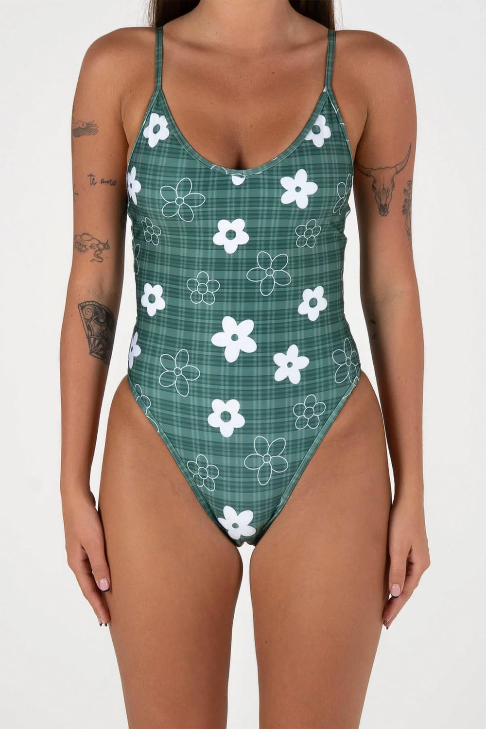 INNER RELM - POOLSIDE ONE PIECE - GINGHAM GREEN