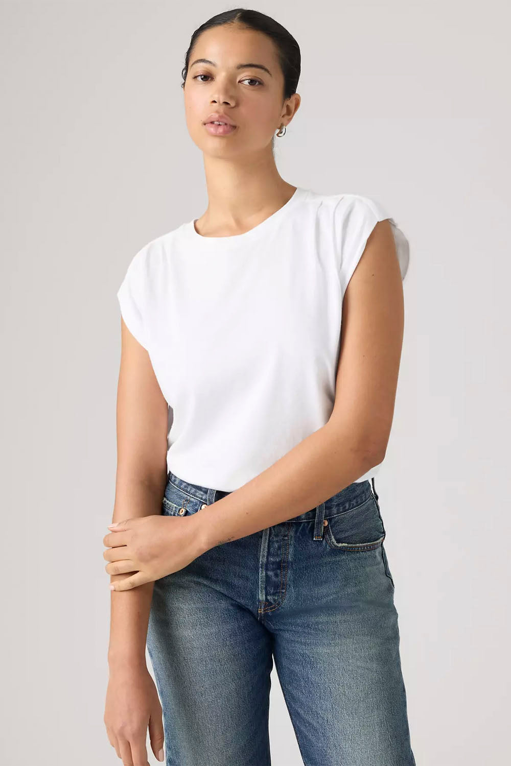 LEVIS - PLEATED MUSCLE TANK - BRIGHT WHITE