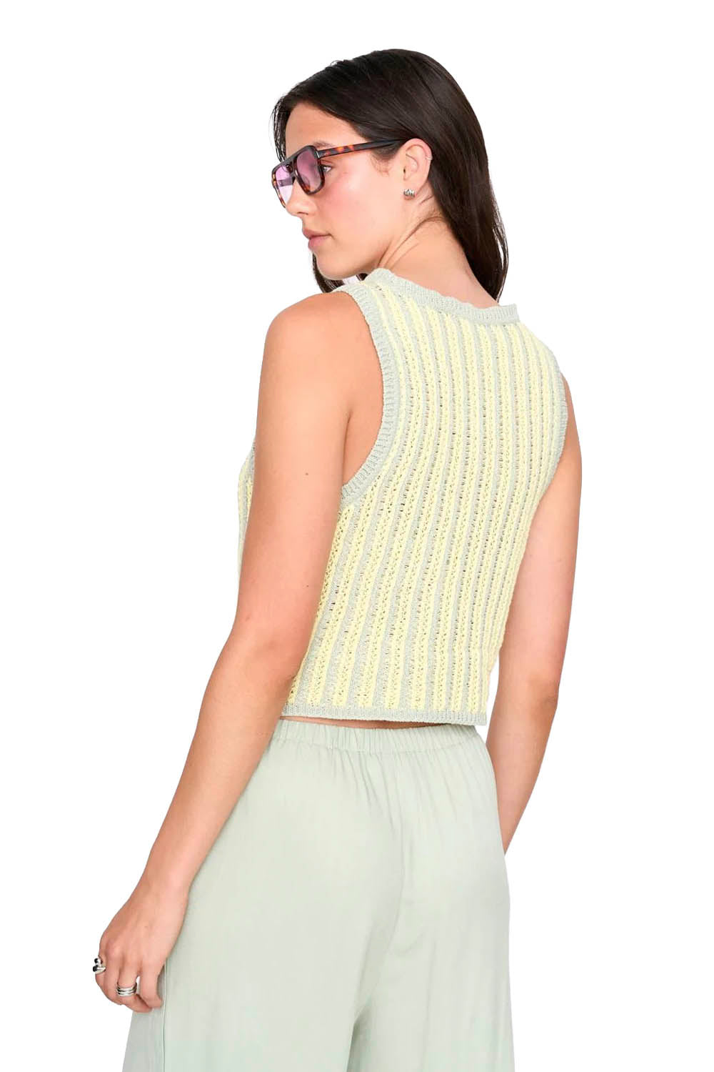 24COLOURS - STRIPED KNITTED TOP - GREEN