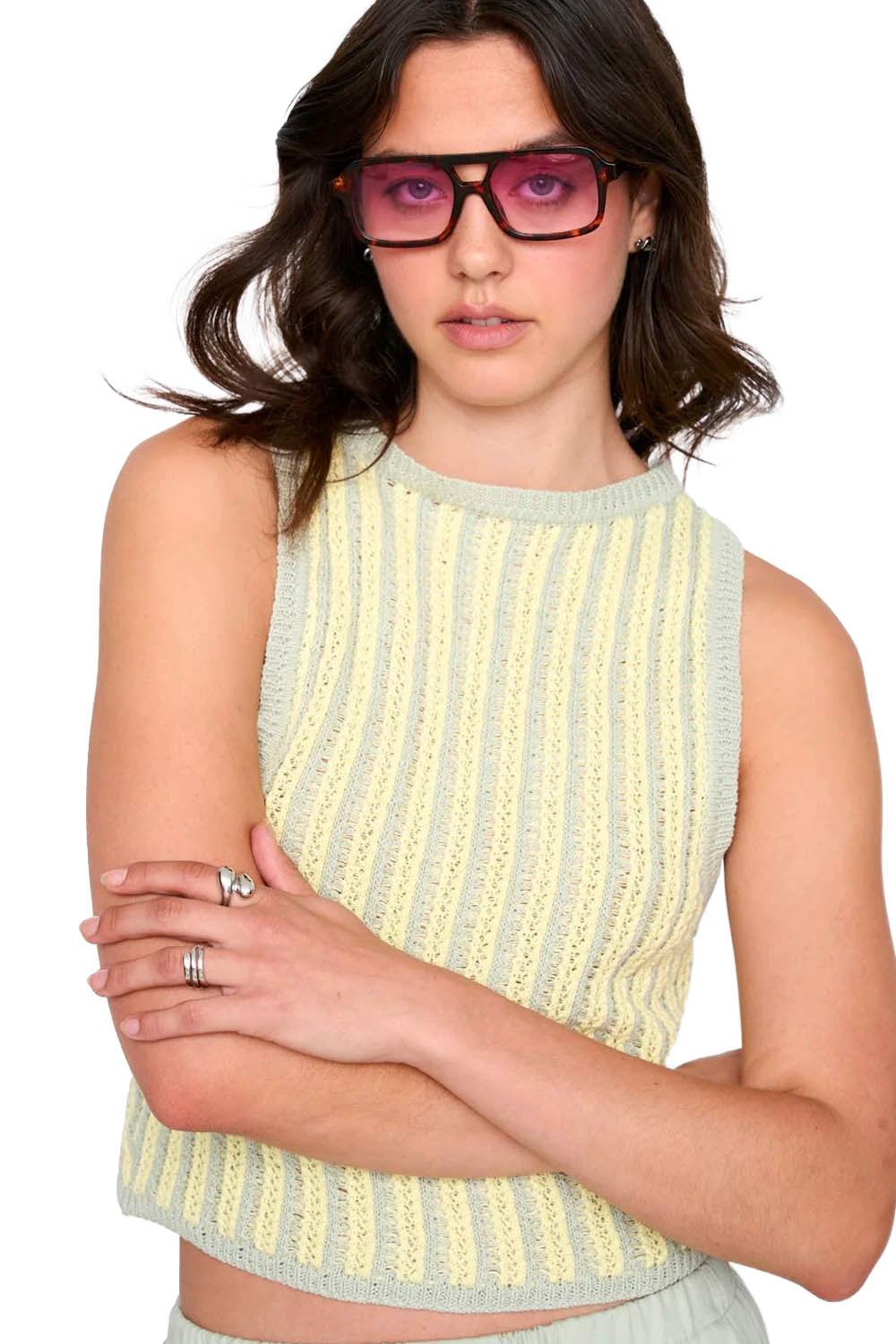 24COLOURS - STRIPED KNITTED TOP - GREEN